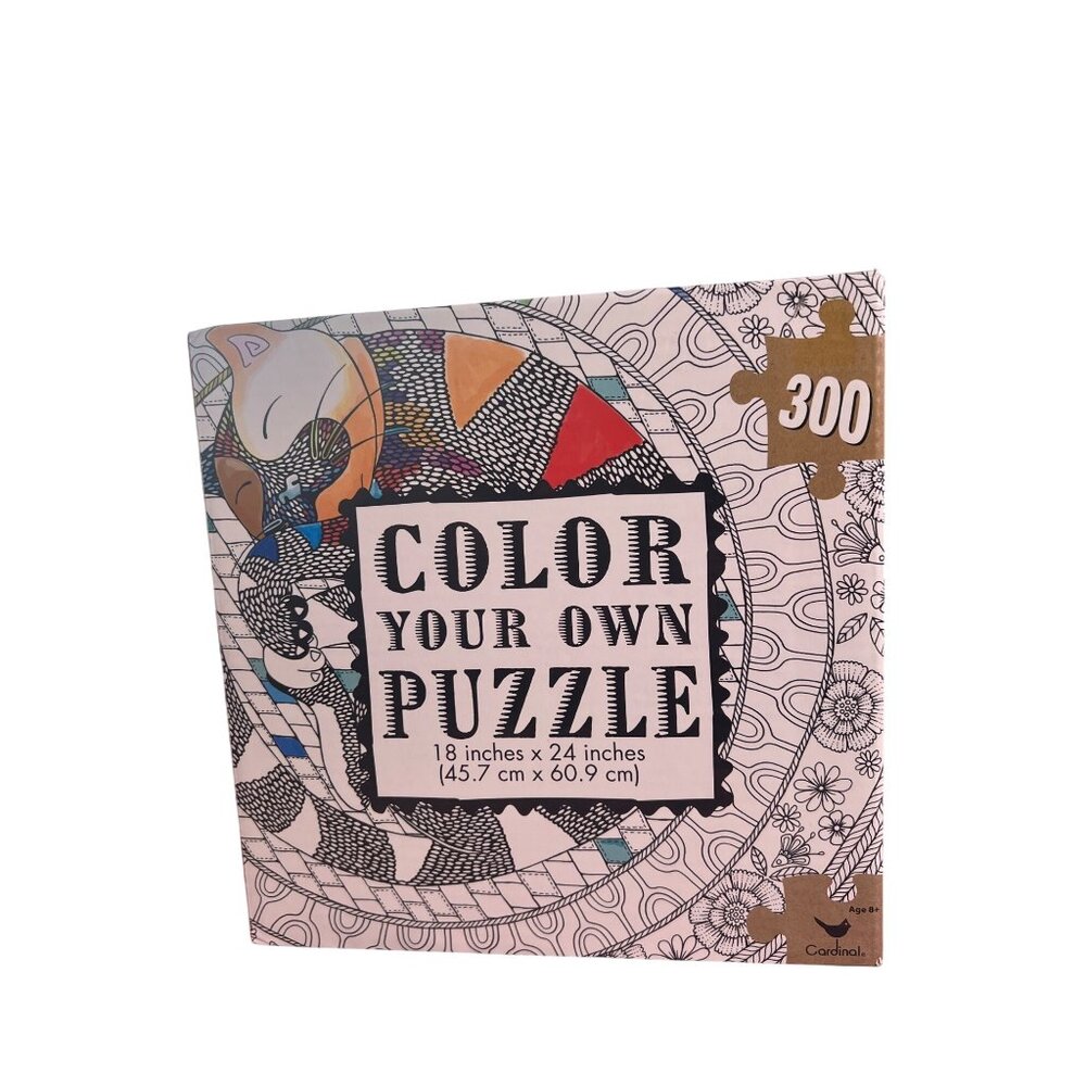 Color Your Own 300-Piece Puzzle With Sleeping Cat Mandala Design 18" X 24" (45.7